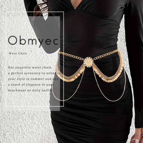 Gold Waist Chain Belly Body Chains Rhinestone Chain Belt Layered Body Jewelry Crystal Belly Chain for Women in Saudi Arabia