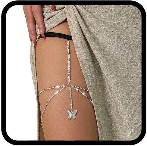 Nicute Sparkly Layered Thigh Chain Silver Crystal Leg Chain Tassel Fashion Party Thigh Jewelry for Women in Saudi Arabia