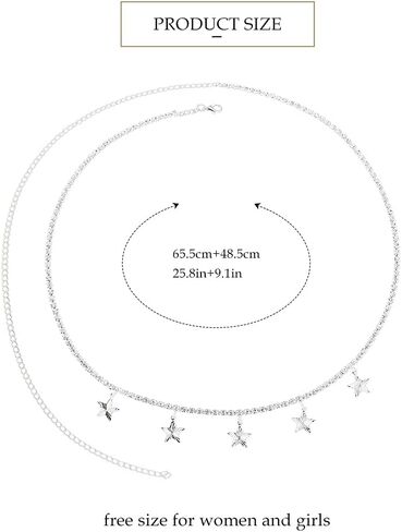 سلاسل الخصر الفضية على شكل نجمة وسلاسل البطن من حجر الراين وسلاسل الجسم على الشاطئ المتلألئة وإكسسوارات الحفلات للنساء والفتيات in Kuwait