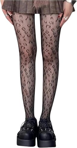 MakeMeChic Women's Leopard Print Fishnet Tights Sheer Stretchy Skinny Gothic Stockings in Saudi Arabia