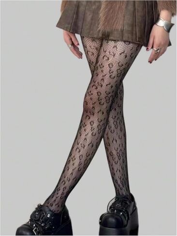 MakeMeChic Women's Leopard Print Fishnet Tights Sheer Stretchy Skinny Gothic Stockings in Saudi Arabia
