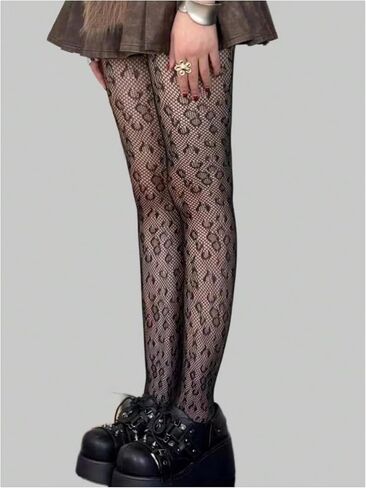 MakeMeChic Women's Leopard Print Fishnet Tights Sheer Stretchy Skinny Gothic Stockings in Saudi Arabia