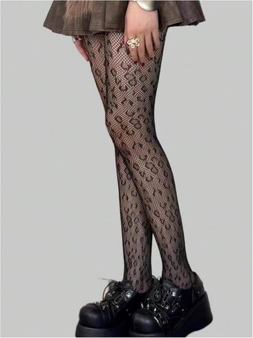 MakeMeChic Women's Leopard Print Fishnet Tights Sheer Stretchy Skinny Gothic Stockings in Saudi Arabia