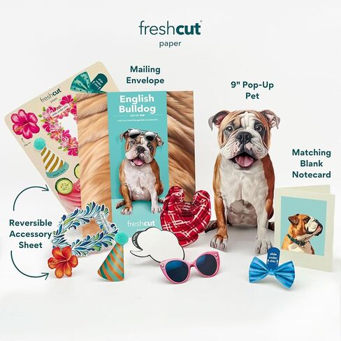 Freshcut Paper Pop Up Pet Cards, Gifts for Dog Lovers, Birthday Cards with Accessory Sheet, Note Card & Envelope, 3D Popup Greeting Cards, English Bulldog in Saudi Arabia
