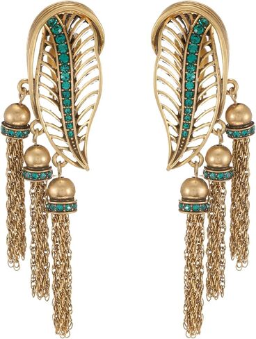 مشبك عتيق على أقراط شرابة باللون البرونزي، ألماس تشيكي أخضر، مجوهرات شرابة ذهبية للنساء in Kuwait