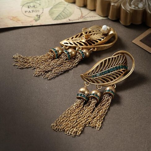 مشبك عتيق على أقراط شرابة باللون البرونزي، ألماس تشيكي أخضر، مجوهرات شرابة ذهبية للنساء in Kuwait