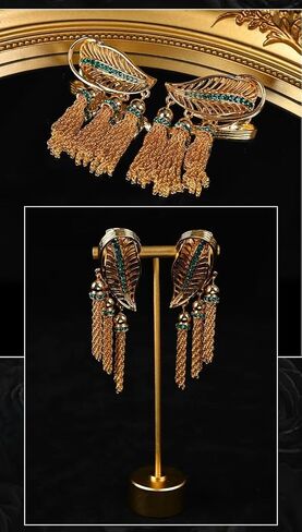 مشبك عتيق على أقراط شرابة باللون البرونزي، ألماس تشيكي أخضر، مجوهرات شرابة ذهبية للنساء in Kuwait