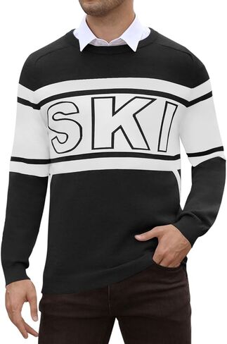 Beotyshow Mens Ski Sweaters Color Block Letter Long Sleeve Casual Crewneck 2024 Fall Winter Knitted Pullover Sweaters S-XXL in Saudi Arabia
