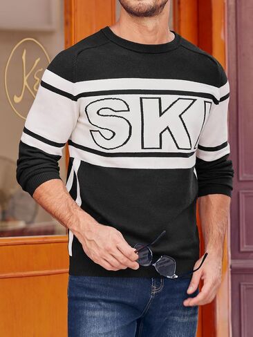 Beotyshow Mens Ski Sweaters Color Block Letter Long Sleeve Casual Crewneck 2024 Fall Winter Knitted Pullover Sweaters S-XXL in Saudi Arabia