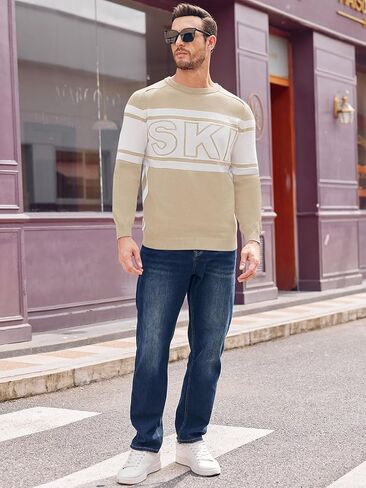 Beotyshow رجل التزلج البلوزات اللون كتلة رسالة كم طويل عادية Crewneck 2024 خريف شتاء بلوفر مغزول البلوزات S-XXL in Kuwait