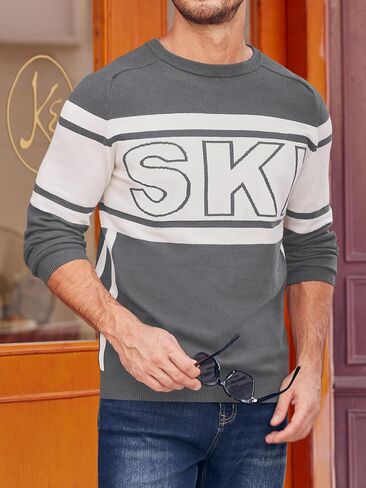 Beotyshow Mens Ski Sweaters Color Block Letter Long Sleeve Casual Crewneck 2024 Fall Winter Knitted Pullover Sweaters S-XXL in Saudi Arabia