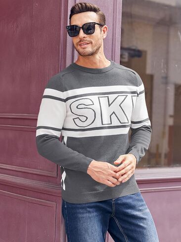 Beotyshow Mens Ski Sweaters Color Block Letter Long Sleeve Casual Crewneck 2024 Fall Winter Knitted Pullover Sweaters S-XXL in Saudi Arabia