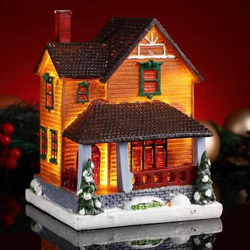Large Christmas Village Building Snow Town Lighted Christmas Village Houses Resin Christmas Village Accessories with LED Lights for Christmas Village Collection Room Decor(Novelty Style) in Kuwait