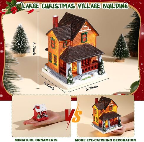 Large Christmas Village Building Snow Town Lighted Christmas Village Houses Resin Christmas Village Accessories with LED Lights for Christmas Village Collection Room Decor(Novelty Style) in Kuwait