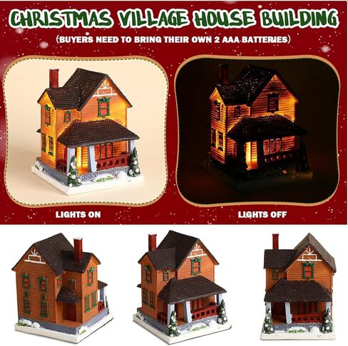 Large Christmas Village Building Snow Town Lighted Christmas Village Houses Resin Christmas Village Accessories with LED Lights for Christmas Village Collection Room Decor(Novelty Style) in Kuwait