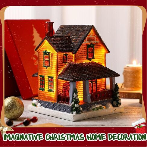 Large Christmas Village Building Snow Town Lighted Christmas Village Houses Resin Christmas Village Accessories with LED Lights for Christmas Village Collection Room Decor(Novelty Style) in Kuwait