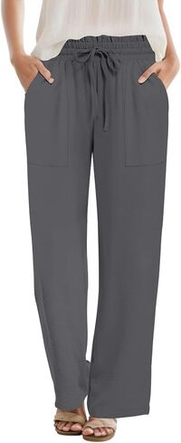 DB MOON Womens Wide Leg Pants Business Casual Outfits Loose High Waist Trouser with Pockets in Saudi Arabia