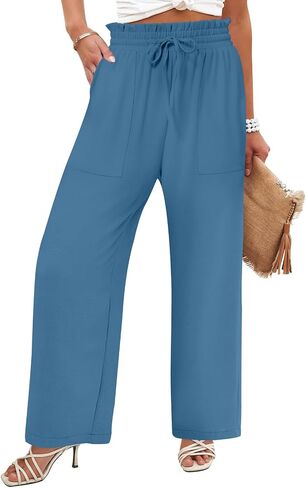 DB MOON Womens Wide Leg Pants Business Casual Outfits Loose High Waist Trouser with Pockets in Saudi Arabia
