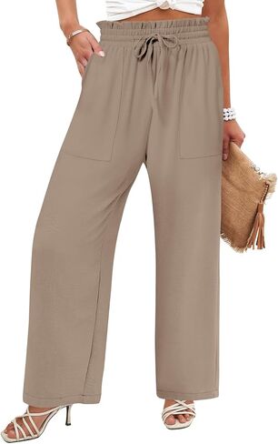 DB MOON Womens Wide Leg Pants Business Casual Outfits Loose High Waist Trouser with Pockets in Kuwait