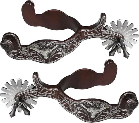 Centmehr Western Antiqued Spurs with German Silver Hand Engraved Trims and Rowel with Jingle Bobs in Kuwait