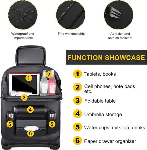 2 PCS Car Seat Back Pocket, Waterproof Leather Auto Back seat Organizer for Kids, Upgraded Car Organizer with Tablet Holder Pockets, Universal Interior Car Accessories (Beige) in Saudi Arabia