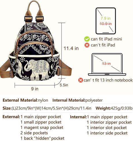 Mini Nylon Women Backpack Purse Fashion Lightweight Small Casual Daypack(elephant) in Saudi Arabia