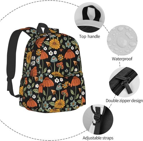 Rainbow Peace And Love Hippie Mushroom Stylish Backpack With Adjustable Padded Shoulder Straps Daypacks For College Travel in Kuwait