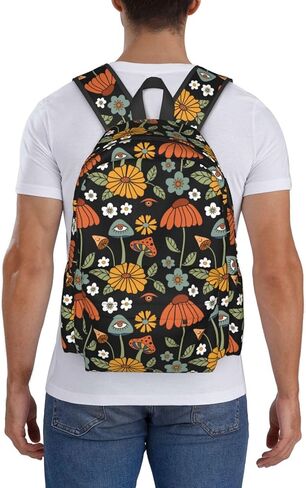 Rainbow Peace And Love Hippie Mushroom Stylish Backpack With Adjustable Padded Shoulder Straps Daypacks For College Travel in Kuwait