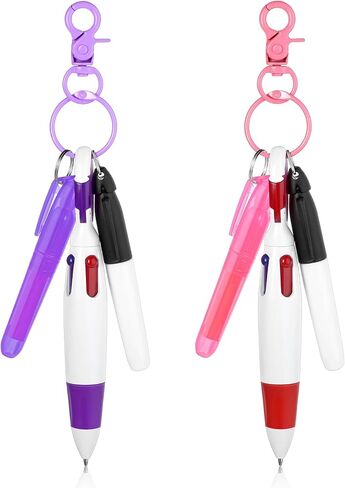 Sibba Mini Highlighter Nurse Pen Pack Set 2 Pcs Highlighter Permanent Marker Pen Keychain Clip Writing Correction Supplies Retractable Ball Pen Multicolor Work Pens for Hand Ledger Note Office in Saudi Arabia
