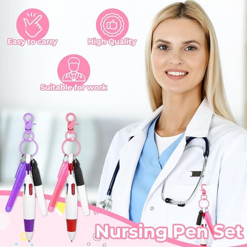 Sibba Mini Highlighter Nurse Pen Pack Set 2 Pcs Highlighter Permanent Marker Pen Keychain Clip Writing Correction Supplies Retractable Ball Pen Multicolor Work Pens for Hand Ledger Note Office in Saudi Arabia