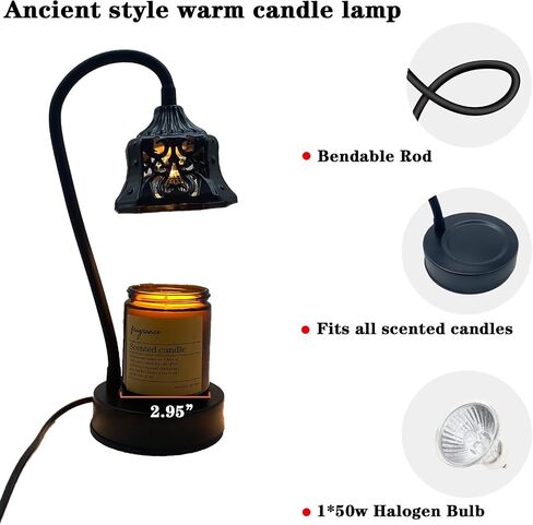 Candle Warmer Lamp,Dimmable Scented Candle Lamp with 2H/4H/8H Timer,Bendable Rod & Heat Lamp,Safety Night Light,1 Bulb Included in Saudi Arabia