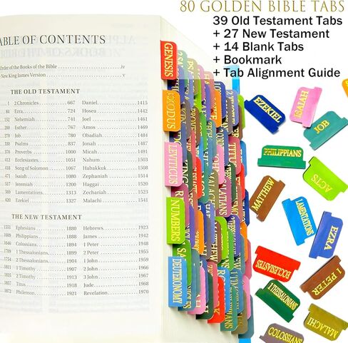 Bible Tabs(Colorful Gold Foil), 80 Tabs, Laminated, Book Tabs for Women and Men, Large Print Christian Gift for, Easy to Read and Apply Bible Journaling Tabs in Kuwait