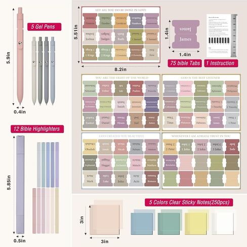 مجموعة مذكرات الكتاب المقدس الجمالية 25 قطعة، أقلام تحديد الكتاب المقدس وأقلام لا تنزف، حقيبة أقلام ذات سعة كبيرة وعلامات لاصقة شفافة، لوازم دراسة الكتاب المقدس، أدوات دراسة الكتاب المقدس، للمكتب المدرسي والمنزل in Kuwait