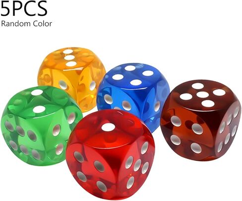 5pcs Multicolour Waterproof Crystal Dices 25mm Colored Transparent Dice 6 Sided Round Corner Crystal Dices Board Game Dices for Classroom Teaching Crystal Dice and Accessories in Saudi Arabia