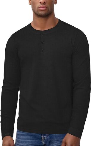 Zengjo Mens Long Sleeve Henley Shirts Casual 3-Button Cotton-Poly Blend T-Shirts in Kuwait