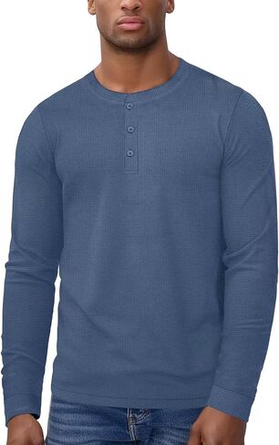 Zengjo Mens Long Sleeve Henley Shirts Casual 3-Button Cotton-Poly Blend T-Shirts in Kuwait