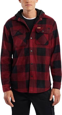 Matix Men's Long Sleeve Shirt Jacket - Cozy Sherpa Lined Flannel Button Down Fleece Shacket for Men with Hood (S-XL) in Saudi Arabia