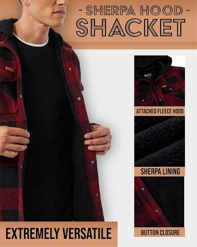 Matix Men's Long Sleeve Shirt Jacket - Cozy Sherpa Lined Flannel Button Down Fleece Shacket for Men with Hood (S-XL) in Saudi Arabia