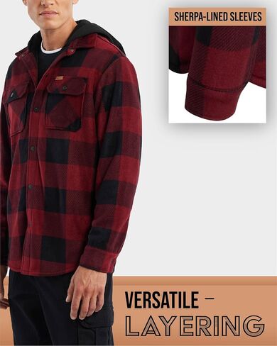 Matix Men's Long Sleeve Shirt Jacket - Cozy Sherpa Lined Flannel Button Down Fleece Shacket for Men with Hood (S-XL) in Saudi Arabia