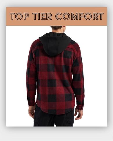 Matix Men's Long Sleeve Shirt Jacket - Cozy Sherpa Lined Flannel Button Down Fleece Shacket for Men with Hood (S-XL) in Saudi Arabia