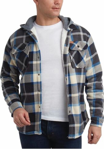 Matix Men's Long Sleeve Shirt Jacket - Cozy Sherpa Lined Flannel Button Down Fleece Shacket for Men with Hood (S-XL) in Saudi Arabia