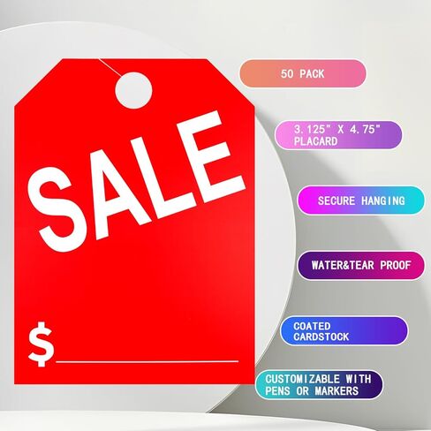 50 Packs Car Sale Tags Mirror Hang Tags,Car Dealership for Sale,8.5 x 11.5 Inches Sale Price Car Mirror Hang Tags (Red) in Saudi Arabia