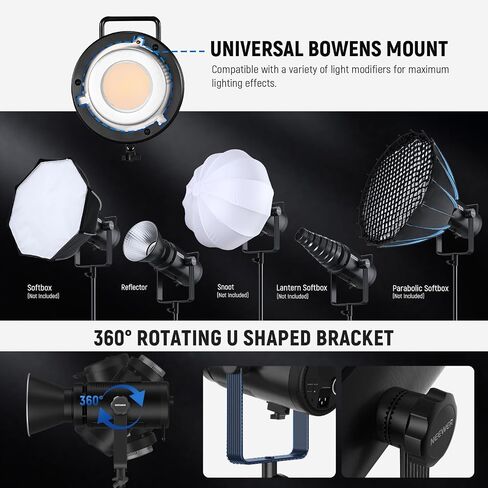 NEEWER 300W RGB LED ضوء فيديو مع عاكس، تحكم APP/2.4G، 17 مشهد، 29600Lux/1m 2500-7500K CRI97+/TLCI97+ إضاءة إخراج مستمرة من Bowens COB كاملة الألوان قابلة للتعتيم لتصوير الاستوديو، CB300C in Kuwait