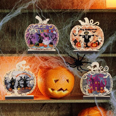 4 Pack Halloween Pumpkins Embroidery Kit DIY Halloween Table Decorations Embroidery Starter Kit for Beginners Ghost House Cat Bat Pattern Craft Ornaments for Indoor Centerpiece Sign Decor in Saudi Arabia