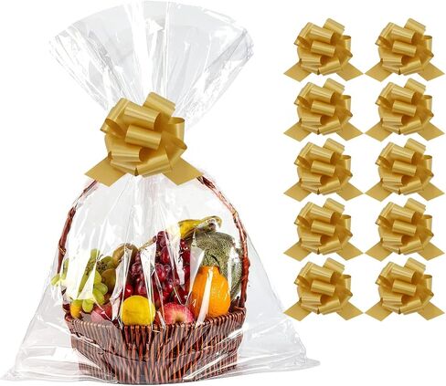 Amsthow Large Cellophane Basket Bags 22 x 32-inch Clear Basket Bags 10CT Basket Cellophane Wrap Gift Bags with Bows for Gift Baskets Weddings (22 x 32-inch in Saudi Arabia