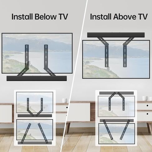 USX MOUNT Soundbar Mount Sound Bar TV Mount للتركيب فوق أو تحت التلفزيون، حامل شريط الصوت يصل إلى 13.2 رطل، خطافان قابلان للإزالة والقفل للفتحات الخلفية أو السفلية in Saudi Arabia