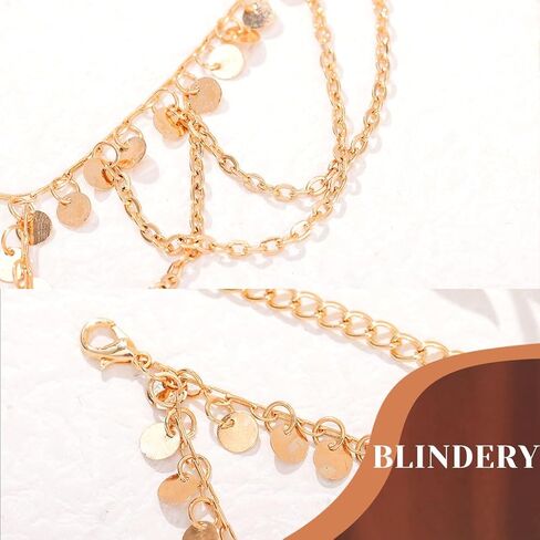 Gold Sequins Barefoot Sandals Pearl Layered Anklets Beaded Beach Foot Chain Ankle Bracelets for Women1 Pairs in Saudi Arabia
