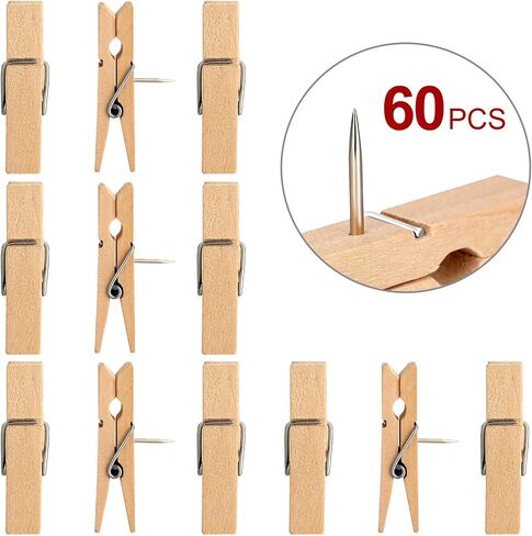 Outus Wooden Push Pins Clips for Cork Boards Decorative Push Pins Pushpins Tacks Thumbtacks Teacher Supplies Crafts for Bulletin Board Decor Office Photo Display(60 Pieces) in Saudi Arabia