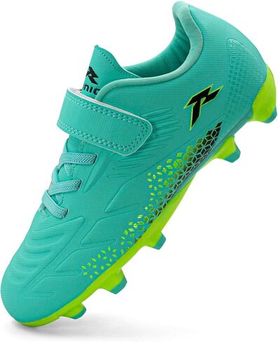 RUNIC Kids Soccer Cleats for Boys and Girls - Small and Big Kid Athletic Outdoor Football Shoes - Firm Ground - Hook and Loop Closure - Silver/Pink in Saudi Arabia