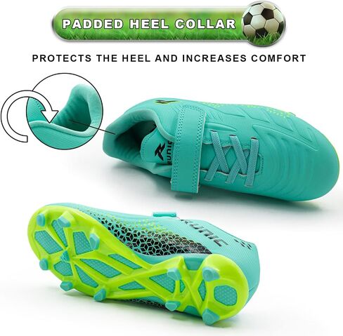 RUNIC Kids Soccer Cleats for Boys and Girls - Small and Big Kid Athletic Outdoor Football Shoes - Firm Ground - Hook and Loop Closure - Silver/Pink in Saudi Arabia